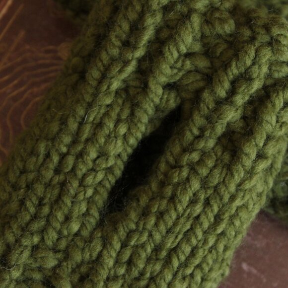 Hand Knit Fingerless Gloves, Armwarmers in Olive Green Yarn, Womens "Elderwood" - Picture 7 of 10